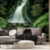 Fototapeta: Waterfall with forest stream and green moss 4. generative ai.