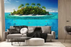 Fototapeta: Waterline between tropical island and coral reef. based on generative