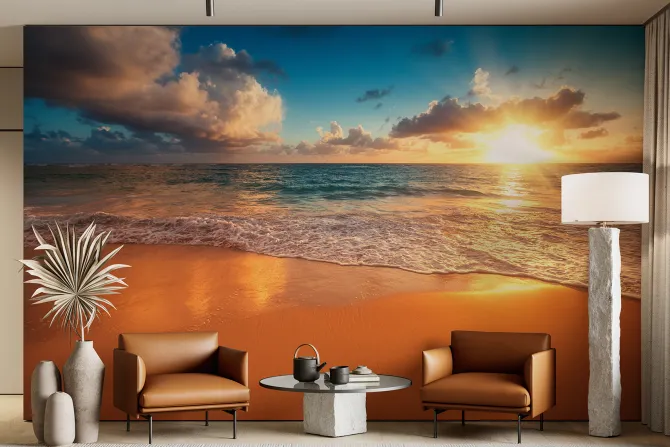 Fototapeta: Wchód słońca na pięknej plaży