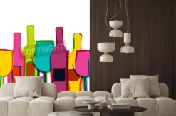 Fototapeta: Wektor bez szwu tła akwarela, kolorowe butelki wina i szklanki.