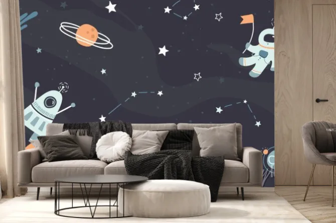 Fototapeta: Wektorowa dziecięca ręka rysujący mieszkanie przestrzeni projekta