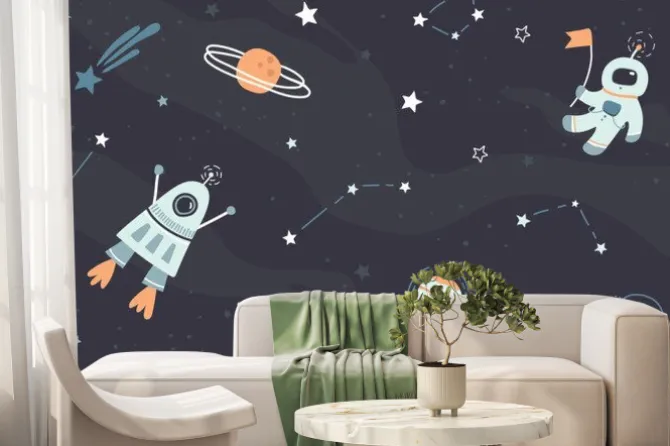 Fototapeta: Wektorowa dziecięca ręka rysujący mieszkanie przestrzeni projekta