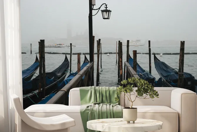 Fototapeta: Wenecje gondole spowite gęstą mgłą