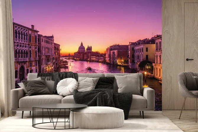 Fototapeta: Wenecki kanał wodny przy zachodzie słońca