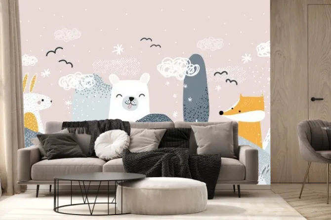 Fototapeta: Wesołe zwierzątka pośród leśnych wzgórz