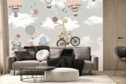 Fototapeta: Wesołe zwierzątka w balonach na tle nieba