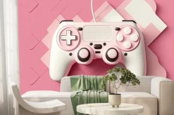 Fototapeta: White game controller, joystick, gamepad on a pink background