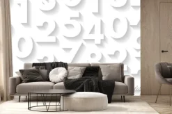 Fototapeta: White pattern with white 3d numbers on it, play of light and