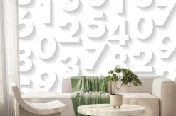 Fototapeta: White pattern with white 3d numbers on it, play of light and