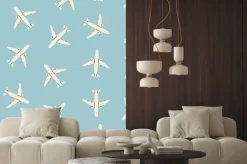 Fototapeta: White planes in the blue sky. top view. hand drawn colored vector