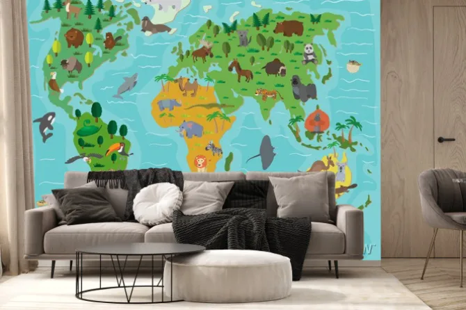 Fototapeta: Świata zwierzęcego. śmieszne kreskówki mapie