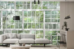 Fototapeta: Widok 3d na tropikalną dżunglę przez okno