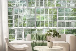 Fototapeta: Widok 3d na tropikalną dżunglę przez okno