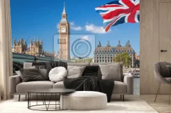 Fototapeta: Widok na big bena i parlament z łodzią na tamizie