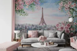 Fototapeta: Widok na krajobraz paryżu z kwiecistego balkonu