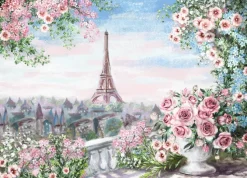 Fototapeta: Widok na krajobraz paryżu z kwiecistego balkonu