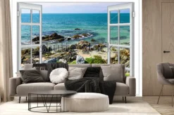 Fototapeta: Widok na morze z okna na wyspie słoneczny letni dzień