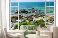 Fototapeta: Widok na morze z okna na wyspie słoneczny letni dzień