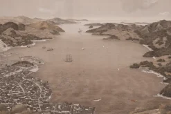 Fototapeta: Widok na nadmorskie miasto otoczone górami