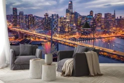 Fototapeta: Widok na oświetlony most w nocy