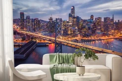 Fototapeta: Widok na oświetlony most w nocy