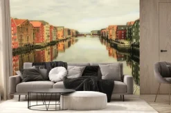 Fototapeta: Widok na rzekę nidelva od starego mostu, trondheim, norwegia