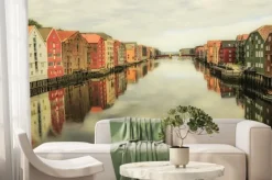 Fototapeta: Widok na rzekę nidelva od starego mostu, trondheim, norwegia