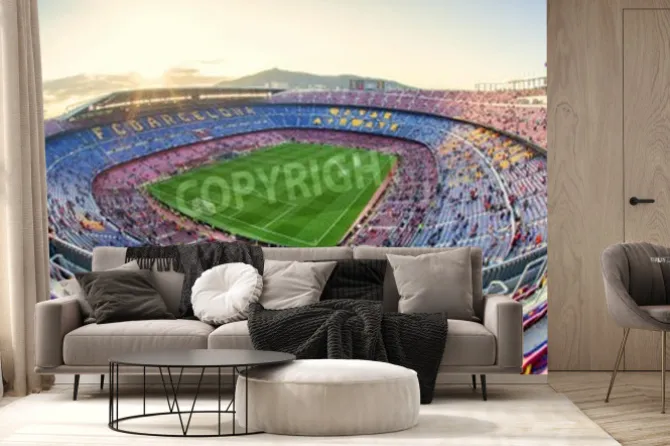 Fototapeta: Widok na stadion piłkarski w barcelonie podczas meczu