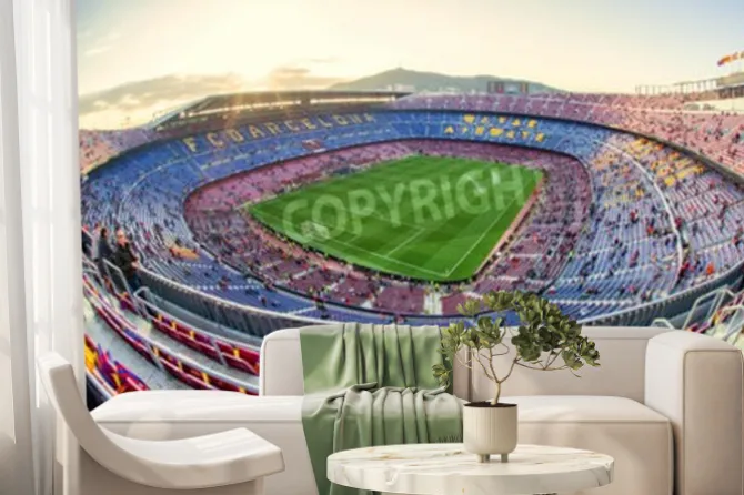 Fototapeta: Widok na stadion piłkarski w barcelonie podczas meczu