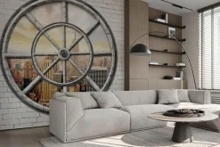 Fototapeta: Widok przez okrągłe okno na nowy jork