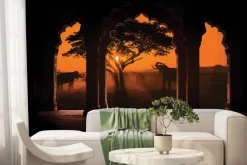 Fototapeta: Widok łuków na tle afryki ze słoniami