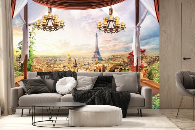 Fototapeta: Widok z balkonu na paryż przy zachodzie