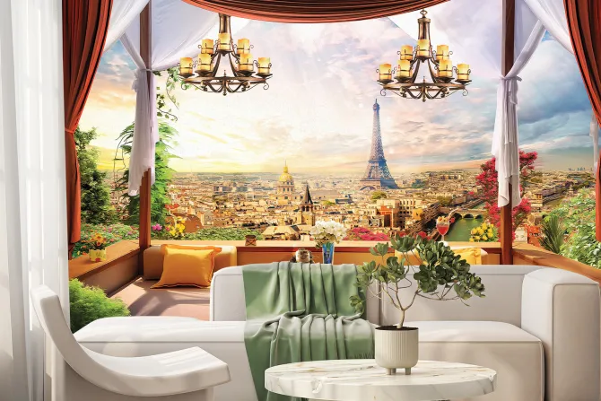 Fototapeta: Widok z balkonu na paryż przy zachodzie