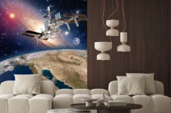 Fototapeta: Widok z kosmosu na ziemię i satelitę