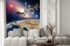 Fototapeta: Widok z kosmosu na ziemię i satelitę