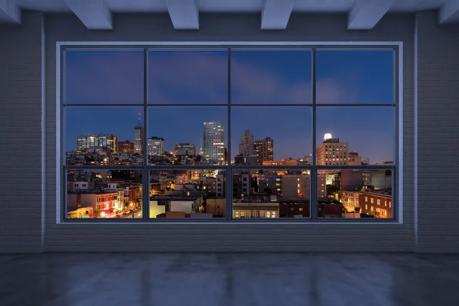 Fototapeta: Widok z okna na nocne miasto