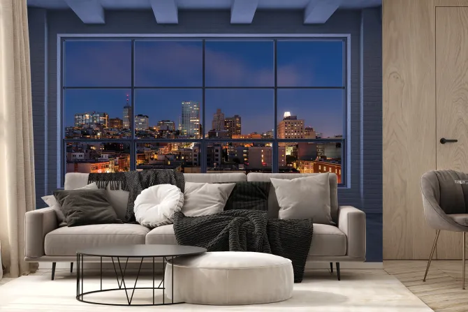 Fototapeta: Widok z okna na nocne miasto