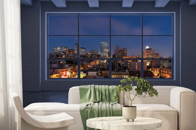 Fototapeta: Widok z okna na nocne miasto