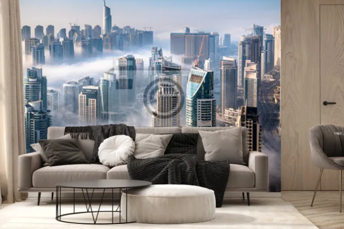 Fototapeta: Widom na dubaj marina w mglisty poranek