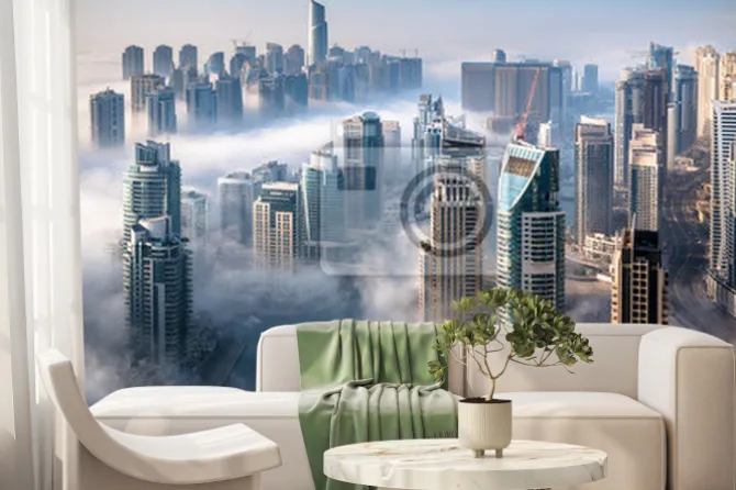 Fototapeta: Widom na dubaj marina w mglisty poranek