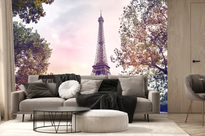 Fototapeta: Wieża eiffla na tle pastelowego nieba