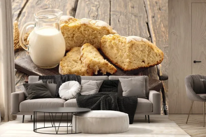 Fototapeta: Świeże domowych bochenek chleba z mlekiem