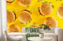 Fototapeta: Wiele smakowici świezi niezdrowi hamburgery z ketchupem i warzywami