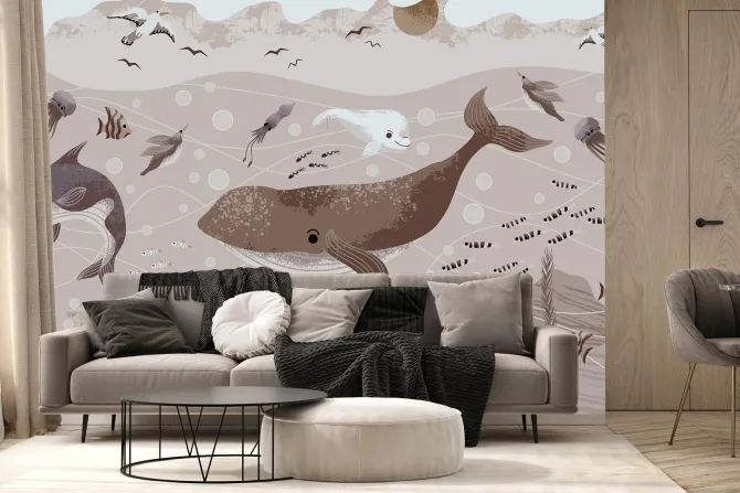 Fototapeta: Wieloryb z meduzami w podwodnym świecie