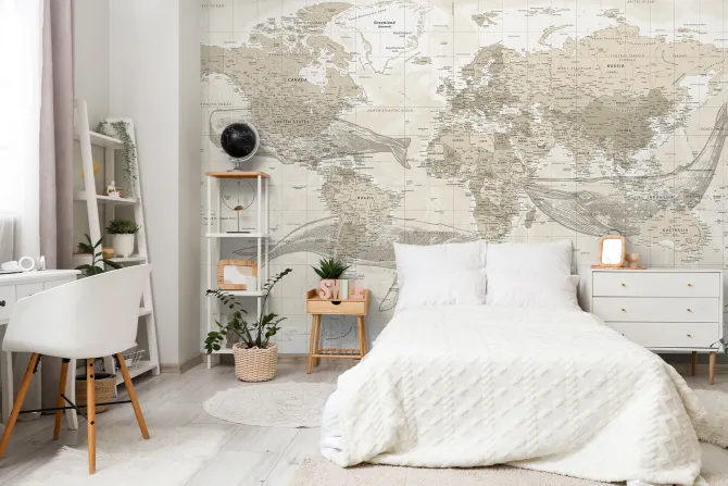 Fototapeta: Wieloryby i mapa świata w stylu vintage