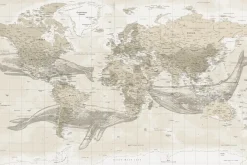 Fototapeta: Wieloryby i mapa świata w stylu vintage