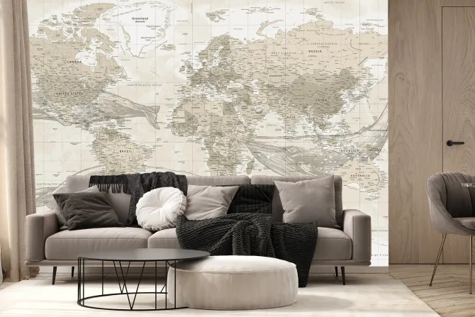 Fototapeta: Wieloryby i mapa świata w stylu vintage