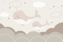 Fototapeta: Wieloryby na niebie z gwiazdami i chmurami bajkowy wzór