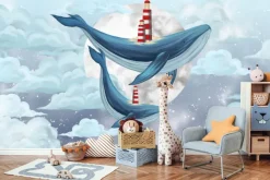 Fototapeta: Wieloryby pływające po niebie wśród chmur