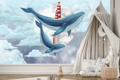 Fototapeta: Wieloryby pływające po niebie wśród chmur